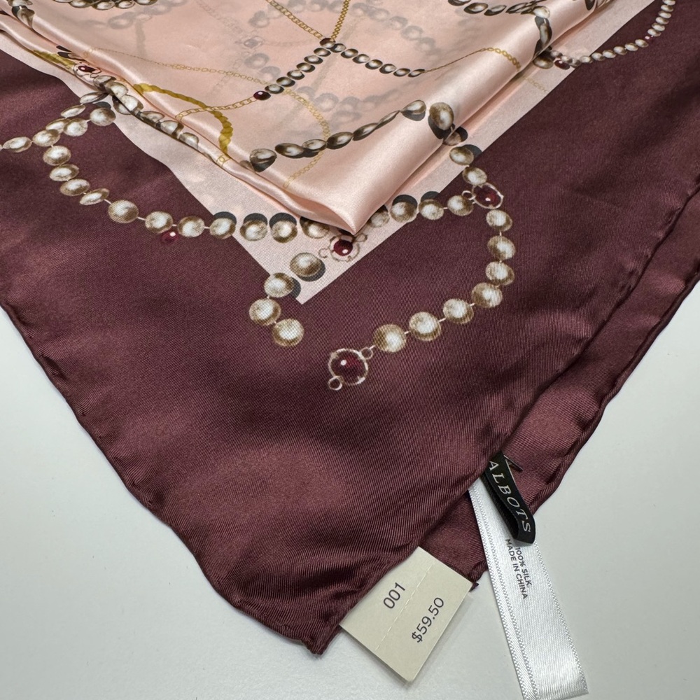 Talbots Pearl and Chain Silk Scarf in Maroon and Pink - Picture 5 of 9